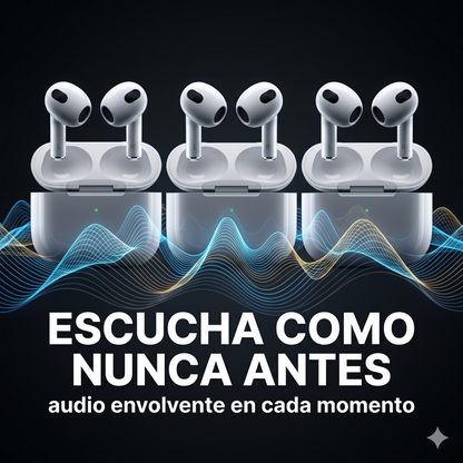 Airpods 3ra Generación – Bluetooth · 24h Batería · Carga Inalámbrica