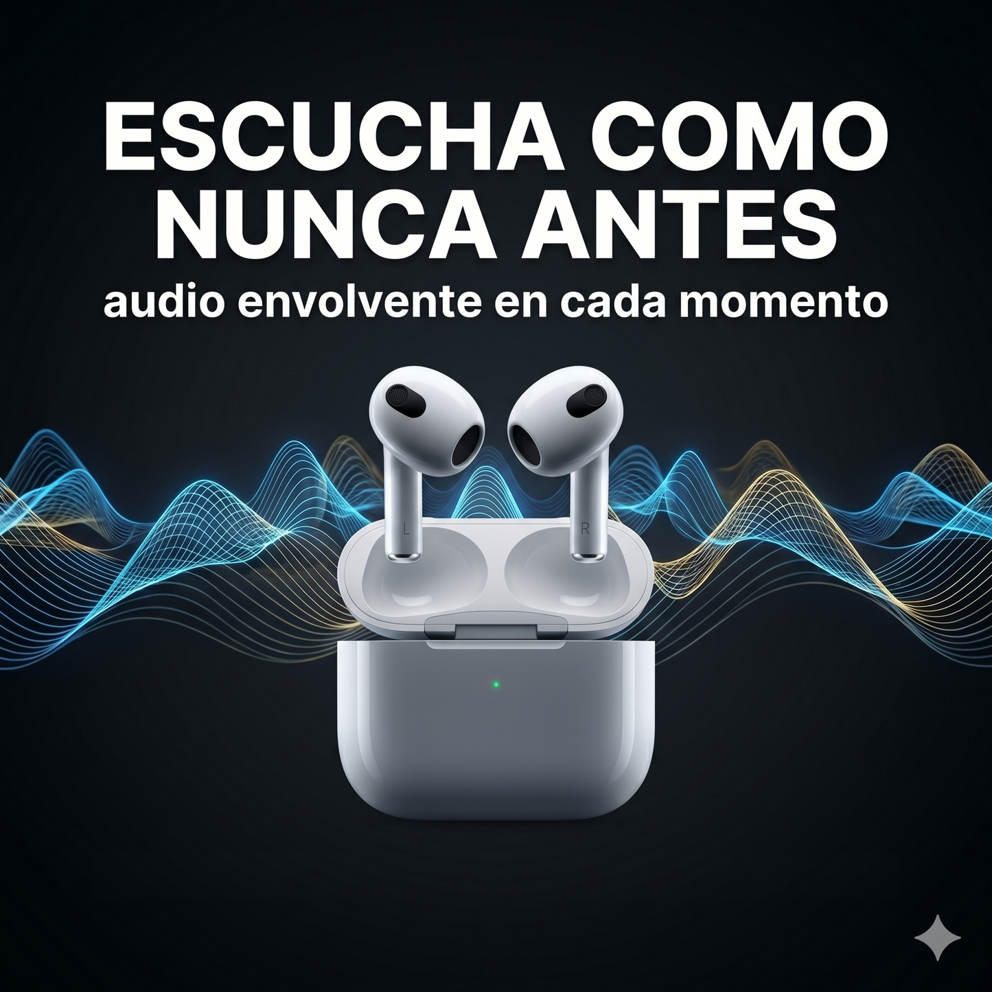 Airpods 3ra Generación – Bluetooth · 24h Batería · Carga Inalámbrica