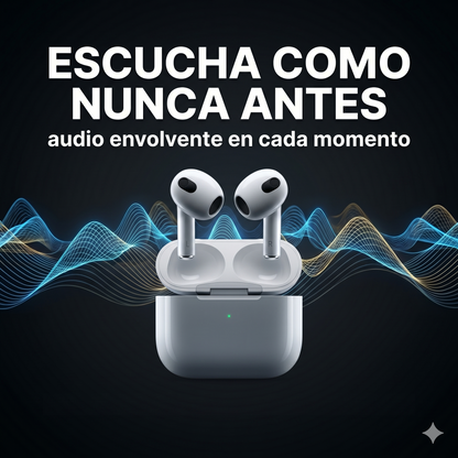 Airpods 3ra Generación – Bluetooth · 24h Batería · Carga Inalámbrica
