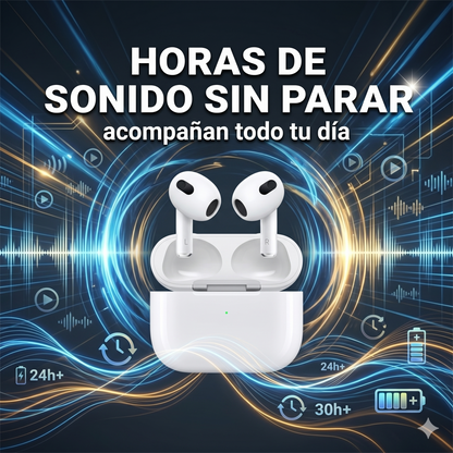 Airpods 3ra Generación – Bluetooth · 24h Batería · Carga Inalámbrica